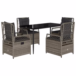 vidaXL Set da Pranzo da Giardino 5 pz con Cuscini in Polyrattan Grigio - Vista aggiuntiva 2