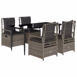 vidaXL Set da Pranzo da Giardino 5 pz con Cuscini in Polyrattan Grigio - Vista aggiuntiva 2