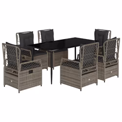 vidaXL Set da Pranzo da Giardino 7 pz con Cuscini in Polyrattan Grigio - Vista aggiuntiva 2