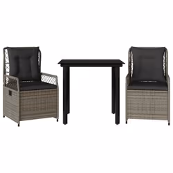 vidaXL Set da Pranzo da Giardino 3 pz con Cuscini in Polyrattan Grigio - Vista aggiuntiva 2