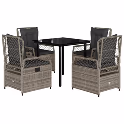 vidaXL Set da Pranzo da Giardino 5 pz con Cuscini in Polyrattan Grigio - Vista aggiuntiva 2