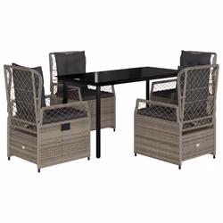 vidaXL Set da Pranzo da Giardino 5 pz con Cuscini in Polyrattan Grigio - Vista aggiuntiva 2