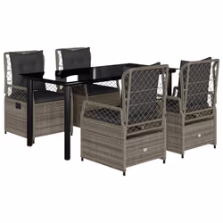 vidaXL Set da Pranzo da Giardino 5 pz con Cuscini in Polyrattan Grigio - Vista aggiuntiva 2
