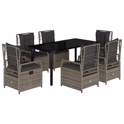 vidaXL Set da Pranzo da Giardino 7 pz con Cuscini in Polyrattan Grigio - Vista aggiuntiva 2