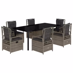 vidaXL Set da Pranzo da Giardino 7 pz con Cuscini in Polyrattan Grigio - Vista aggiuntiva 2