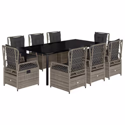 vidaXL Set da Pranzo da Giardino 9 pz con Cuscini in Polyrattan Grigio - Vista aggiuntiva 2