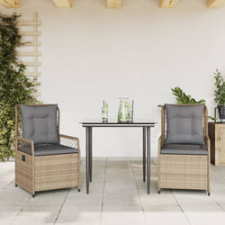Set da Pranzo da Giardino 3 pz con Cuscini Beige in Polyrattancod mxl 117166
