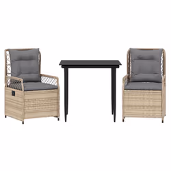 Set da Pranzo da Giardino 3 pz con Cuscini Beige in Polyrattancod mxl 117166 - Vista aggiuntiva 2