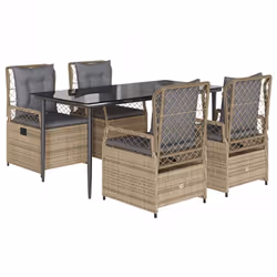 vidaXL Set da Pranzo da Giardino 5 pz con Cuscini Beige in Polyrattan - Vista aggiuntiva 2
