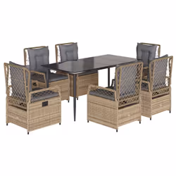 vidaXL Set da Pranzo da Giardino 7 pz con Cuscini Beige in Polyrattan - Vista aggiuntiva 2