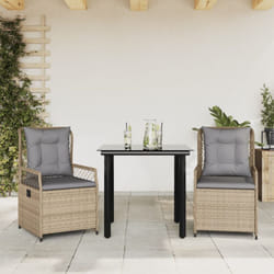 Set da Pranzo da Giardino 3 pz con Cuscini Beige in Polyrattan Vidaxl 893961