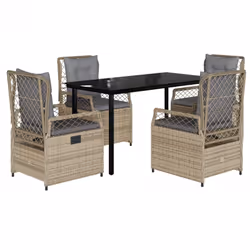 vidaXL Set da Pranzo da Giardino 5 pz con Cuscini Beige in Polyrattan - Vista aggiuntiva 2