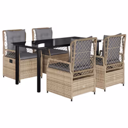 vidaXL Set da Pranzo da Giardino 5 pz con Cuscini Beige in Polyrattan - Vista aggiuntiva 2