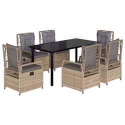 Set da Pranzo da Giardino 7 pz con Cuscini Beige in Polyrattancod mxl 93206 - Vista aggiuntiva 2