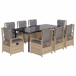 Set da Pranzo da Giardino 9 pz con Cuscini Beige in Polyrattancod mxl 93207 - Vista aggiuntiva 2