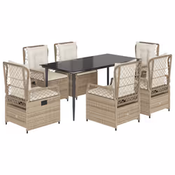 vidaXL Set da Pranzo da Giardino 7 pz con Cuscini Beige in Polyrattan - Vista aggiuntiva 2