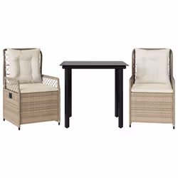 vidaXL Set da Pranzo da Giardino 3 pz con Cuscini Beige in Polyrattan - Vista aggiuntiva 2