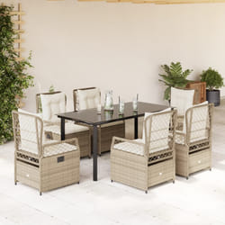 vidaXL Set da Pranzo da Giardino 7 pz con Cuscini Beige in Polyrattan