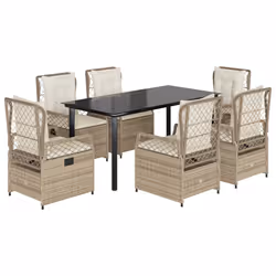 vidaXL Set da Pranzo da Giardino 7 pz con Cuscini Beige in Polyrattan - Vista aggiuntiva 2