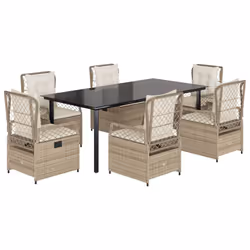 vidaXL Set da Pranzo da Giardino 7 pz con Cuscini Beige in Polyrattan - Vista aggiuntiva 2