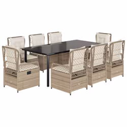vidaXL Set da Pranzo da Giardino 9 pz con Cuscini Beige in Polyrattan - Vista aggiuntiva 2