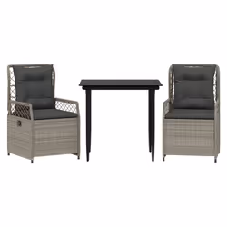 Set Pranzo da Giardino 3pz con Cuscini Grigio Chiaro Polyrattancod mxl 93208 - Vista aggiuntiva 2