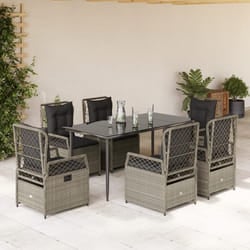 Set da Pranzo da Giardino 7 pz Cuscini Polyrattan Grigio Chiarocod mxl 93209