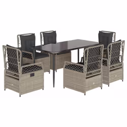 Set da Pranzo da Giardino 7 pz Cuscini Polyrattan Grigio Chiarocod mxl 93209 - Vista aggiuntiva 2