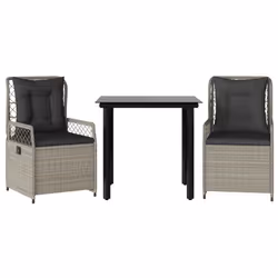 vidaXL Set Pranzo da Giardino 3pz con Cuscini Grigio Chiaro Polyrattan - Vista aggiuntiva 2