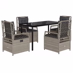 vidaXL Set Pranzo da Giardino 5pz con Cuscini Grigio Chiaro Polyrattan - Vista aggiuntiva 2