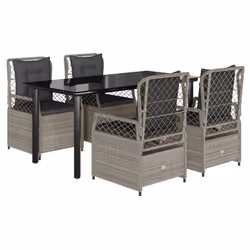 vidaXL Set Pranzo da Giardino 5pz con Cuscini Grigio Chiaro Polyrattan - Vista aggiuntiva 2