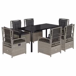 Set da Pranzo da Giardino 7 pz Cuscini Polyrattan Grigio Chiarocod mxl 93211 - Vista aggiuntiva 2