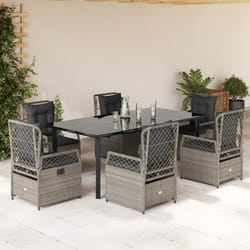 Set da Pranzo da Giardino 7 pz Cuscini Polyrattan Grigio Chiarocod mxl 117172