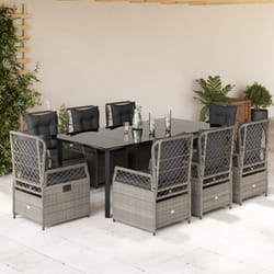 vidaXL Set Pranzo da Giardino 9pz con Cuscini Grigio Chiaro Polyrattan
