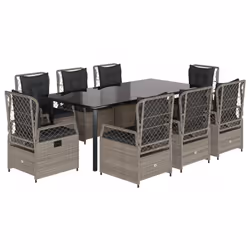 vidaXL Set Pranzo da Giardino 9pz con Cuscini Grigio Chiaro Polyrattan - Vista aggiuntiva 2
