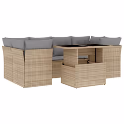 vidaXL Set Divani da Giardino 7 pz con Cuscini Beige in Polyrattan - Vista aggiuntiva 2