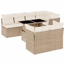 vidaXL Set Divano da Giardino 8 pz con Cuscini Beige in Polyrattan - Vista aggiuntiva 2