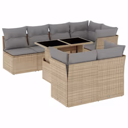 vidaXL Set Divano da Giardino 8 pz con Cuscini Beige in Polyrattan - Vista aggiuntiva 2