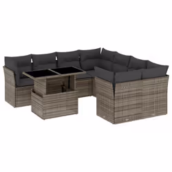 vidaXL Set Divano da Giardino 9 pz con Cuscini Grigio in Polyrattan - Vista aggiuntiva 2