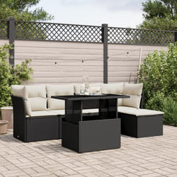 vidaXL Set Divano da Giardino 6 pz con Cuscini Nero in Polyrattan