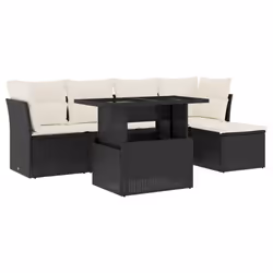 vidaXL Set Divano da Giardino 6 pz con Cuscini Nero in Polyrattan - Vista aggiuntiva 2