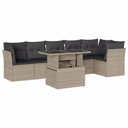 vidaXL Set Divani da Giardino 7pz con Cuscini Grigio Chiaro Polyrattan - Vista aggiuntiva 2