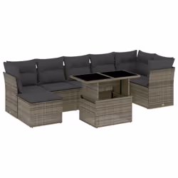 vidaXL Set Divano da Giardino 8 pz con Cuscini Grigio in Polyrattan - Vista aggiuntiva 2
