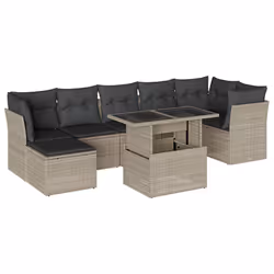 vidaXL Set Divano da Giardino 8pz con Cuscini Grigio Chiaro Polyrattan - Vista aggiuntiva 2