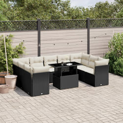 vidaXL Set Divani da Giardino 10pz con Cuscini in Polyrattan Nero