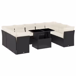 vidaXL Set Divani da Giardino 10pz con Cuscini in Polyrattan Nero - Vista aggiuntiva 2