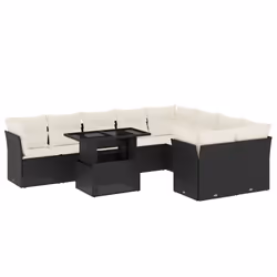 vidaXL Set Divani da Giardino 10pz con Cuscini in Polyrattan Nero - Vista aggiuntiva 2