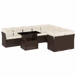 vidaXL Set Divani da Giardino 10pz con Cuscini in Polyrattan Marrone - Vista aggiuntiva 2