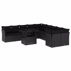 vidaXL Set Divani da Giardino 11 pz con Cuscini in Polyrattan Nero - Vista aggiuntiva 2