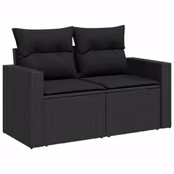 vidaXL Set Divani da Giardino 9 pz con Cuscini Nero in Polyrattan - Vista aggiuntiva 3
